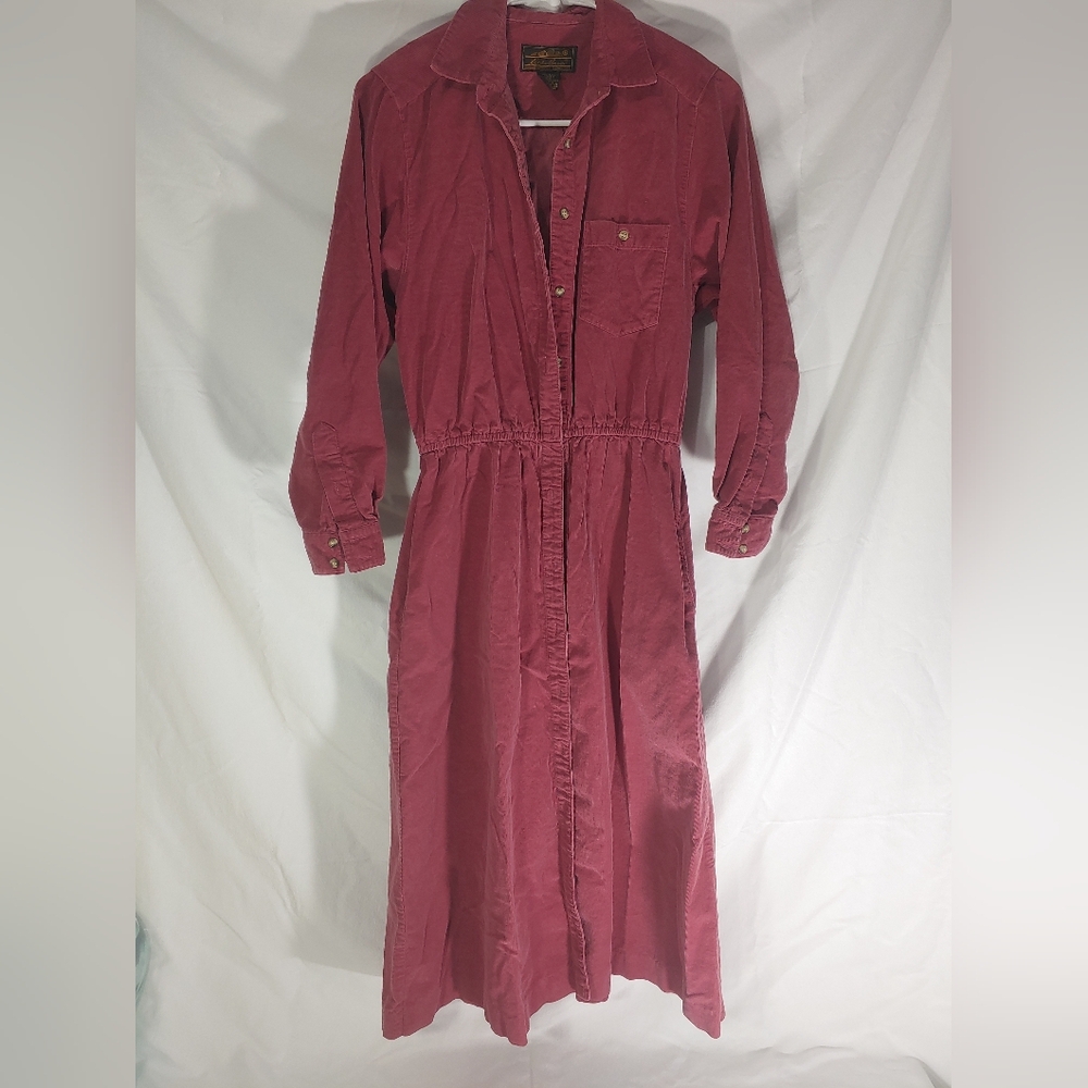 Good Cond. Vintage Eddie Bauer Wine Corduroy Shirt Dress Prairiecore 100% Cotton